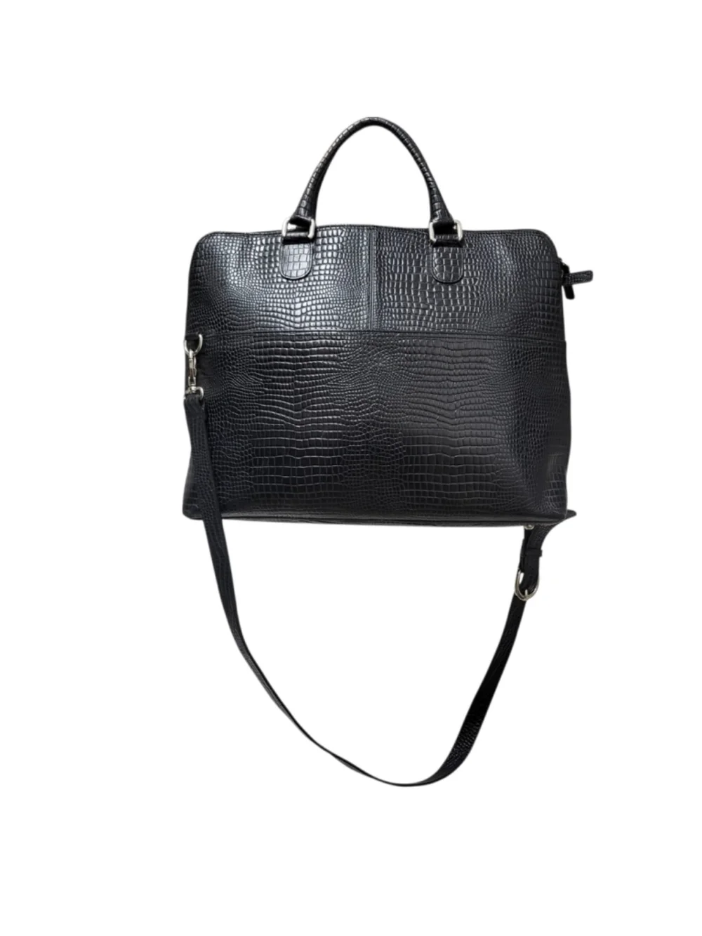 Levenger Crocodile Embossed Genuine Leather Messenger Briefcase Crossbody Bag